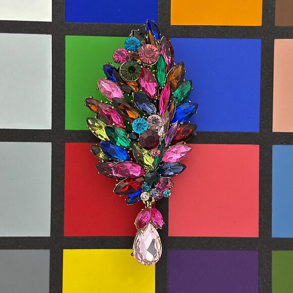 VTG Statement Brooch/Pendant Multi-Color Rhinestones Crystal Pin Jewel Tone - Picture 10 of 10